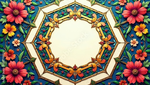 Intricate floral pattern within a hexagonal geometric frame , design, texture, design element