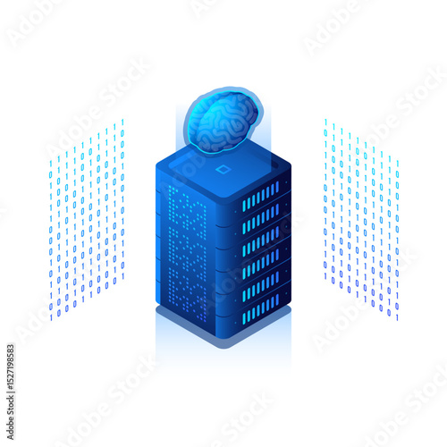 smart data isometric illustration. ai technology.