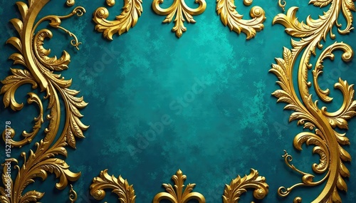 Intricate paisley swirls in teal and gold, damask-inspired , wallpaper, spiral