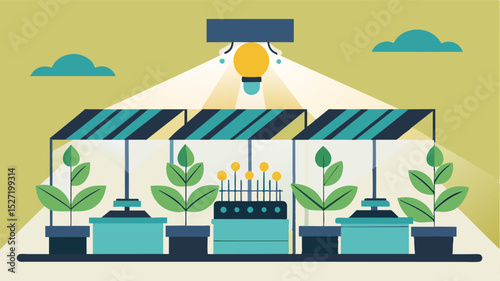 Automated shading systems that adjust based on natural light levels providing plants with the perfect amount of shade for optimal growth.. Vector illustration