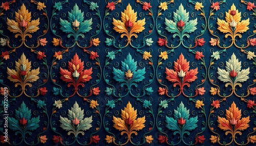 Symmetrical damask pattern with swirling vines and leaves , black, vines