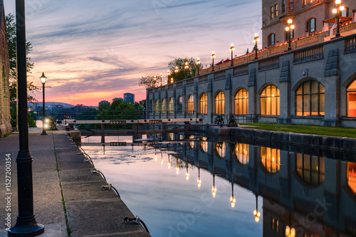 The majestic Rideau canal locks at dusk on a nice summer day, Ottawa, ON, Canada