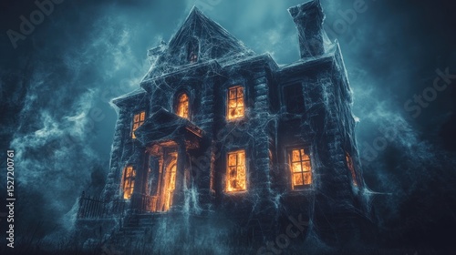 Haunted house at night