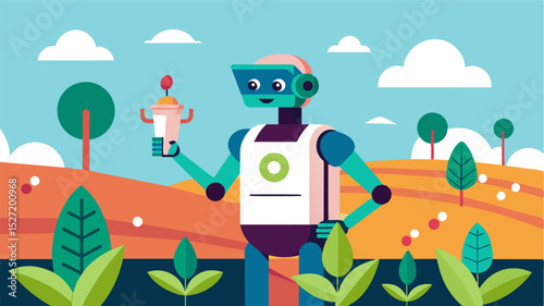An AIpowered robot is helping farmers to screen crops for any early signs of disease reducing the need for manual labor and increasing efficiency.. Vector illustration