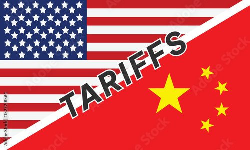 Tariffs and USA Economy concept - Flag of the United States of America and china background. Tariff USA trade war with the others countries
