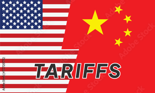 Tariffs and USA Economy concept - Flag of the United States of America and china background. Tariff USA trade war with the others countries