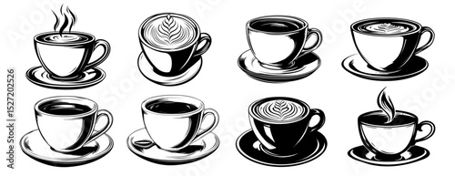 Artistic coffee cup illustrations, element vector set
