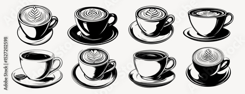 Artistic coffee cup illustrations, element vector set