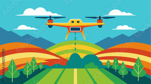 A smart drone equipped with LiDAR technology is used to create detailed terrain maps of a farms topography aiding in the planning and implementation of soil conservation. Vector illustration