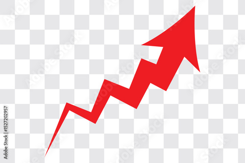 Bold red upward zigzag arrow icon representing rapid growth, financial gain, business progress, stock market surge, and performance improvement—ideal for charts, analytics, and infographics