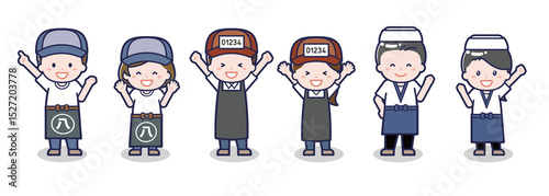 いろいろな人物セット_喜び_商店街で働く人々