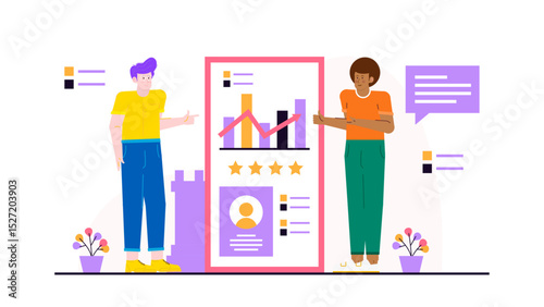 Two men analyzing chart of business success, suitable for corporate training materials, business presentations, financial reports, success driven content.