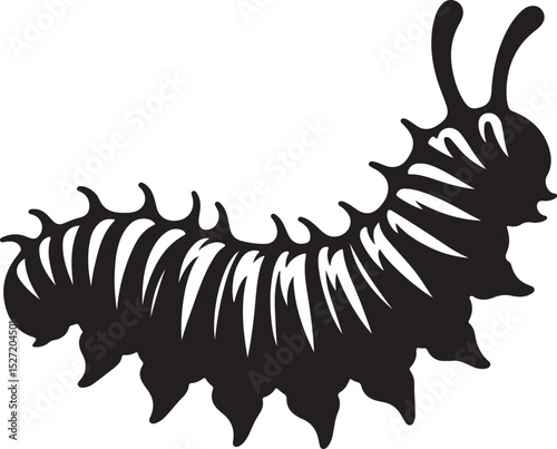 Caterpillar Black Silhouette Vector, Insect Clipart & Nature Illustration Design