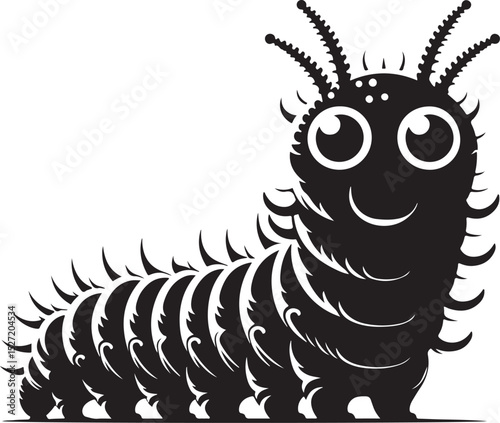 Caterpillar Black Silhouette Vector, Insect Clipart & Nature Illustration Design