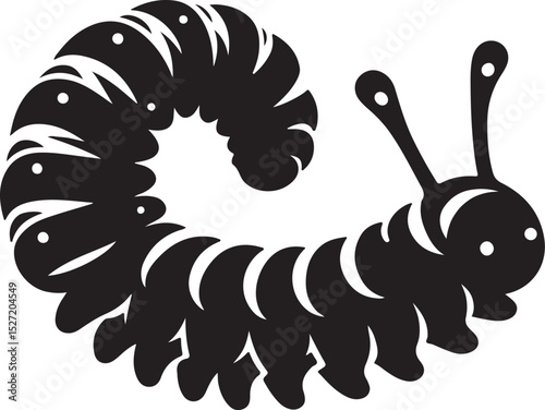Caterpillar Black Silhouette Vector, Insect Clipart & Nature Illustration Design