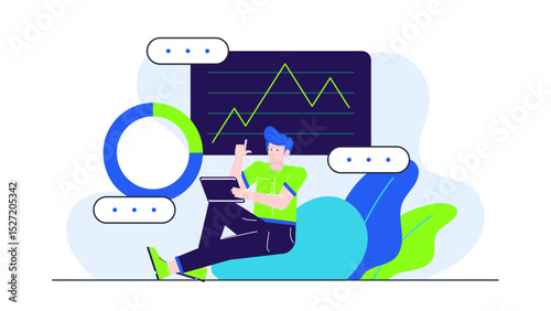 Man analyzing financial data chart, perfect for business presentations, reports, articles, and blogs on finance, investments, and stock market.