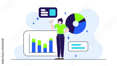 Businesswoman analyzing financial data. Perfect for reports, presentations, websites, and articles related to finance, analytics, and business growth strategies.