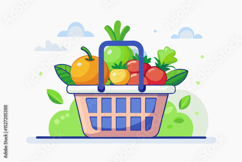 grocery basket vegetables fruits icon