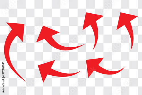 collection of red arrow marker scribbles isolated on transparent background