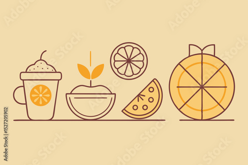 minimalist line icons desserts flan