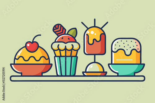 line icons sweet treats bubblegum scoop