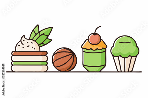 vector line art icon set dessert types matcha