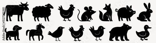 Silhouette animal icons collection, element vector set