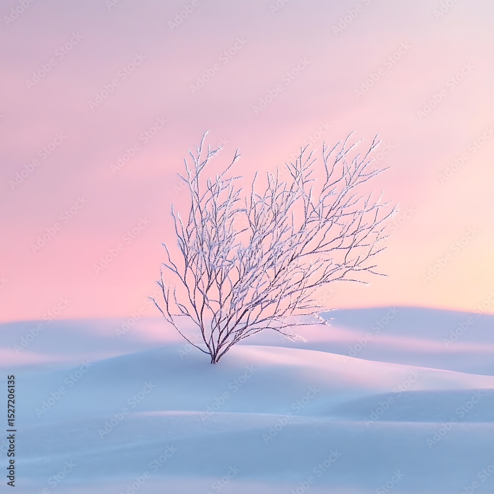Obraz premium “Aerial Pink-Dawn Snowy Plain – Serene Winter Landscape Photography”