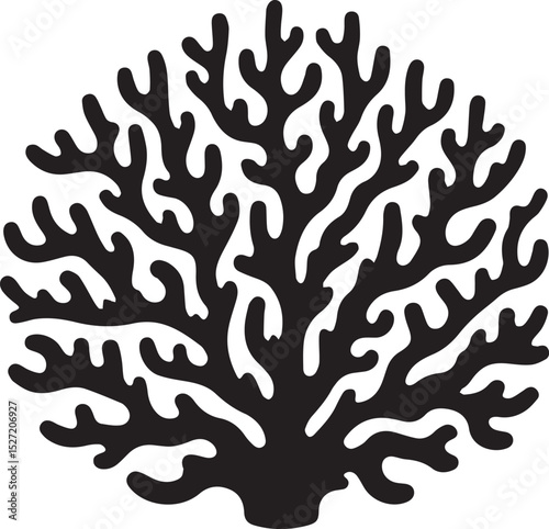 Fire Coral Black Silhouette Vector, Marine Life Clipart & Ocean Reef Design