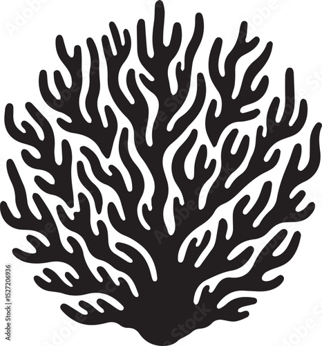 Fire Coral Black Silhouette Vector, Marine Life Clipart & Ocean Reef Design