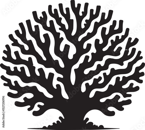 Fire Coral Black Silhouette Vector, Marine Life Clipart & Ocean Reef Design