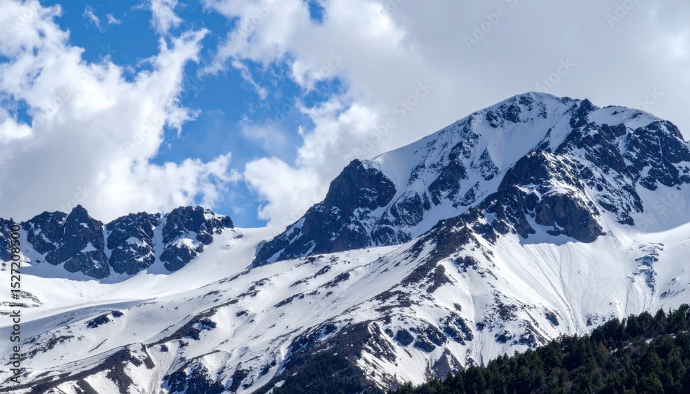Fototapeta premium Snowy mountain peaks under a vibrant sky (1)