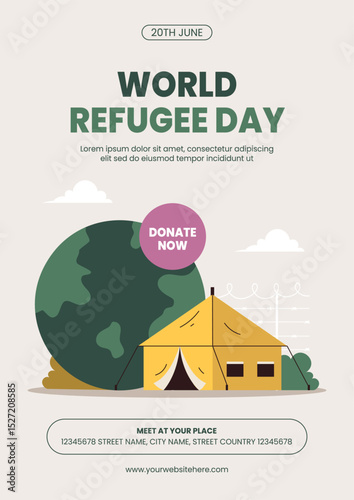 World Refugee Day Flat Cartoon Vector for Social Media Template Background