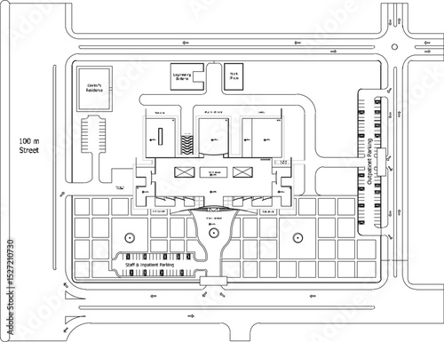 vector illustration of architectural design of site plan layout of modern hospital for public service