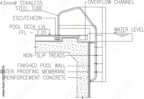 vector illustration of architectural design section STEPS LADDER DETAIL for indoor swimming pool