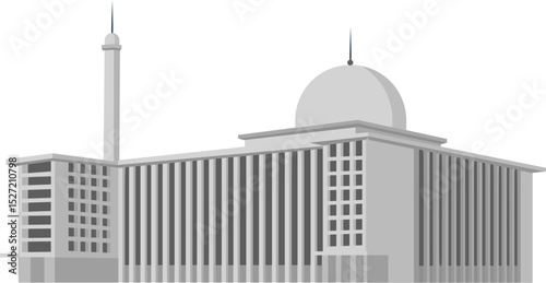 Istiqlal Mosque Indonesian Landmark Building Illustration Vector. Istiqlal mosque in grayscale. isolated istiqlal mosque with outline.