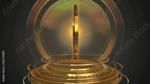 GOLDEN 3D ROTATING RUSSIAN RUBLE CURRENCY SYMBOL LOOP ANIMATION BACKGROUND FOR BUSINESS AND ECONOMY THEME TELEVISION PROGRAM IN MODERN LUXURY STYLE