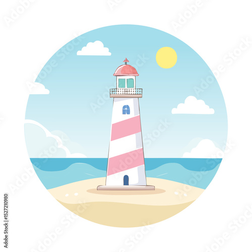 A lighthouse stands tall on a coastal island, guiding ships safely through the ocean