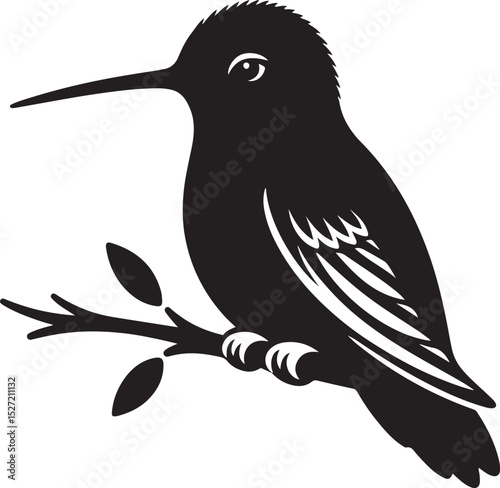 Hummingbird Black Silhouette Vector, Elegant Bird Clipart & Nature-Inspired Design