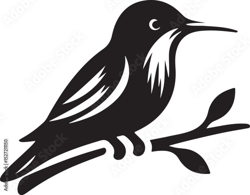 Hummingbird Black Silhouette Vector, Elegant Bird Clipart & Nature-Inspired Design