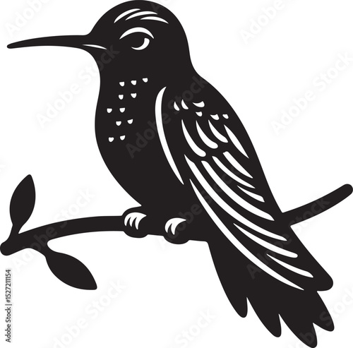 Hummingbird Black Silhouette Vector, Elegant Bird Clipart & Nature-Inspired Design