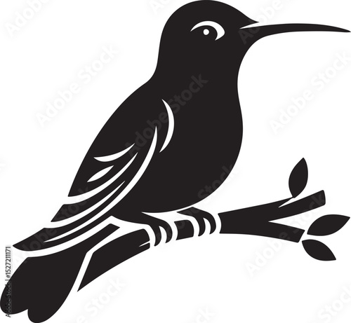 Hummingbird Black Silhouette Vector, Elegant Bird Clipart & Nature-Inspired Design