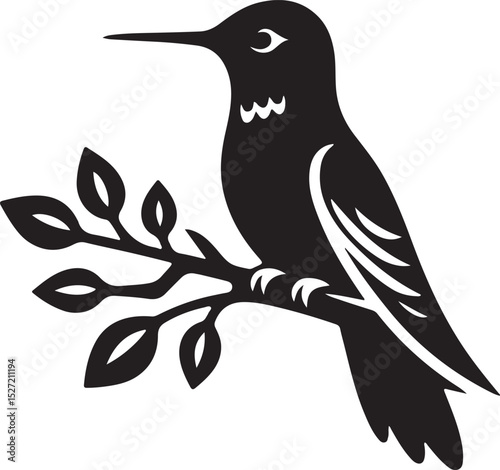 Hummingbird Black Silhouette Vector, Elegant Bird Clipart & Nature-Inspired Design