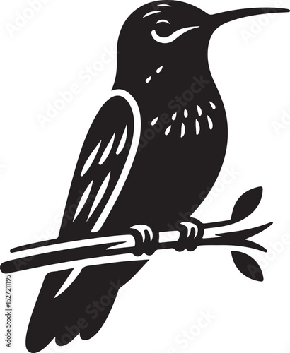 Hummingbird Black Silhouette Vector, Elegant Bird Clipart & Nature-Inspired Design