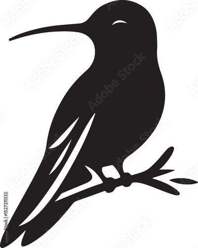 Hummingbird Black Silhouette Vector, Elegant Bird Clipart & Nature-Inspired Design