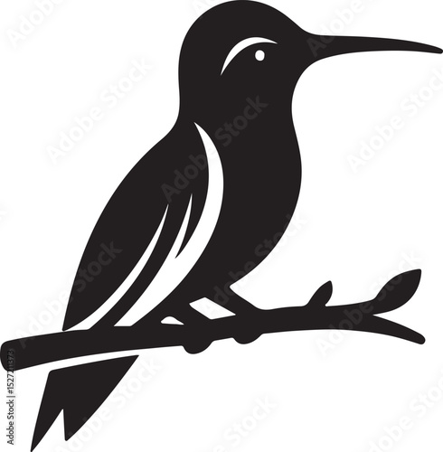 Hummingbird Black Silhouette Vector, Elegant Bird Clipart & Nature-Inspired Design
