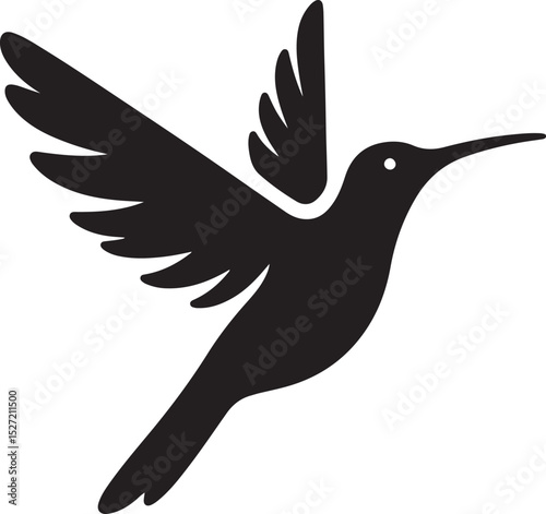 Hummingbird Black Silhouette Vector, Elegant Bird Clipart & Nature-Inspired Design