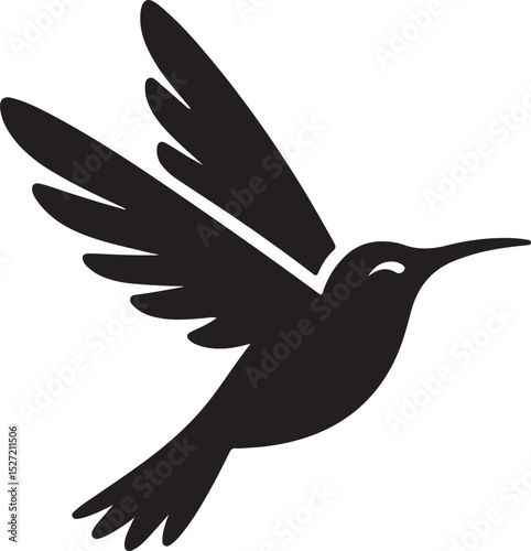 Hummingbird Black Silhouette Vector, Elegant Bird Clipart & Nature-Inspired Design