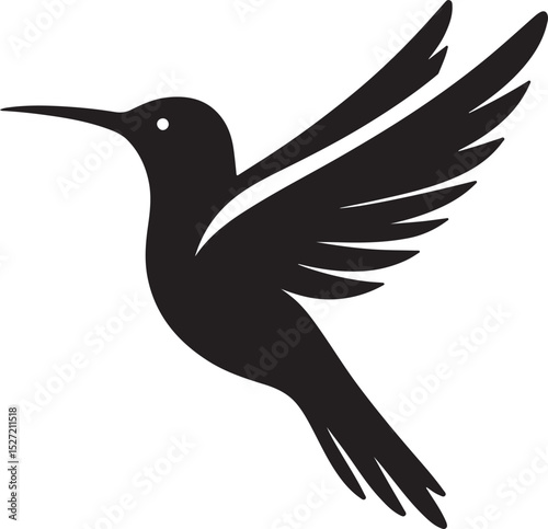 Hummingbird Black Silhouette Vector, Elegant Bird Clipart & Nature-Inspired Design