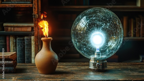 Ancient Wisdom Meets Modern Innovation: A Striking Contrast of Flame and Plasma